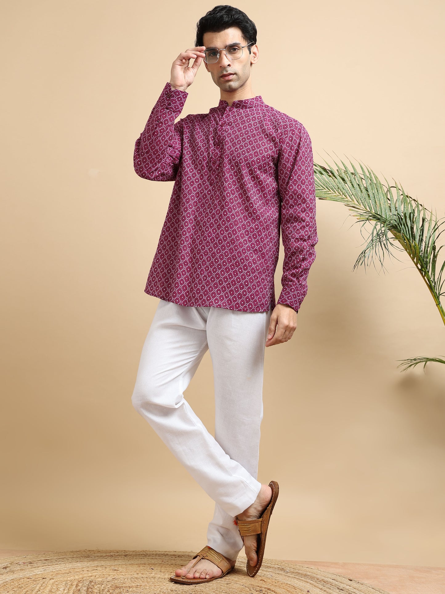 Tattva Men Geometric Printed Woven Thread Super Short Kurta
