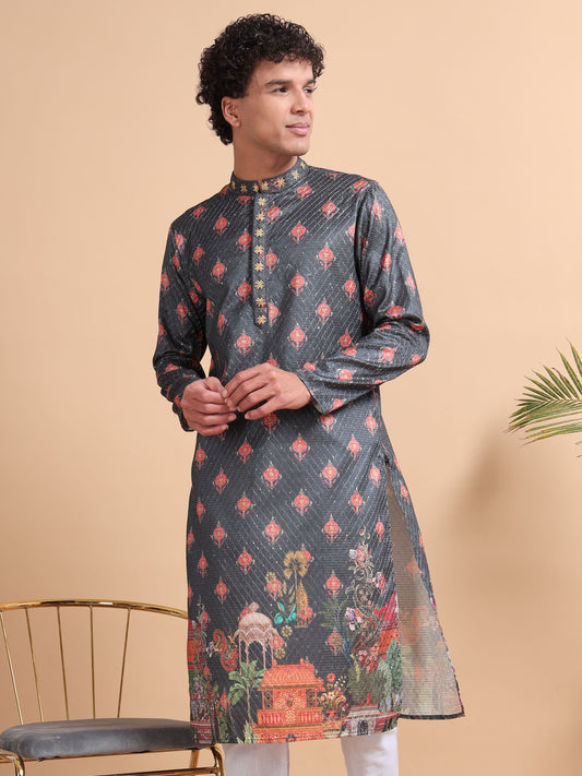 Tattva Men Ethnic Motifs Printed Regular Thread Work Kurta with Pyjamas
