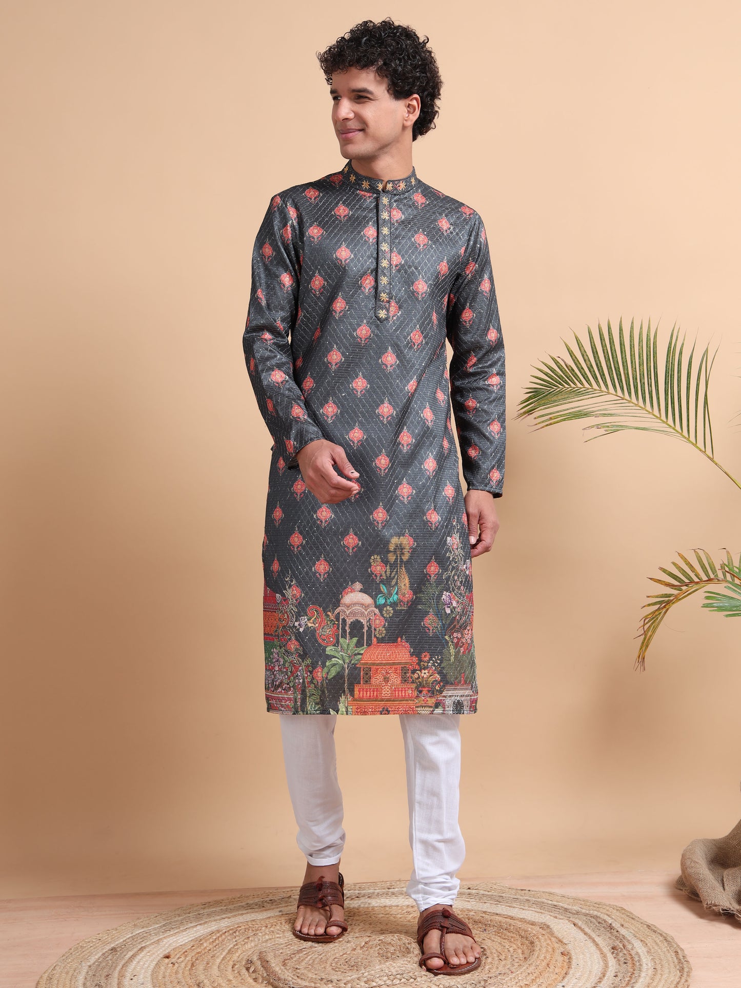 Tattva Men Ethnic Motifs Printed Regular Thread Work Kurta with Pyjamas