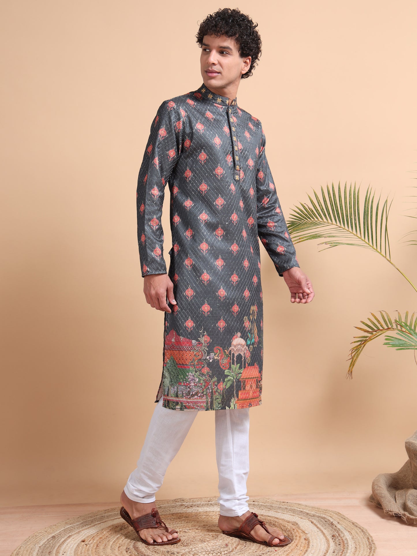 Tattva Men Ethnic Motifs Printed Regular Thread Work Kurta with Pyjamas
