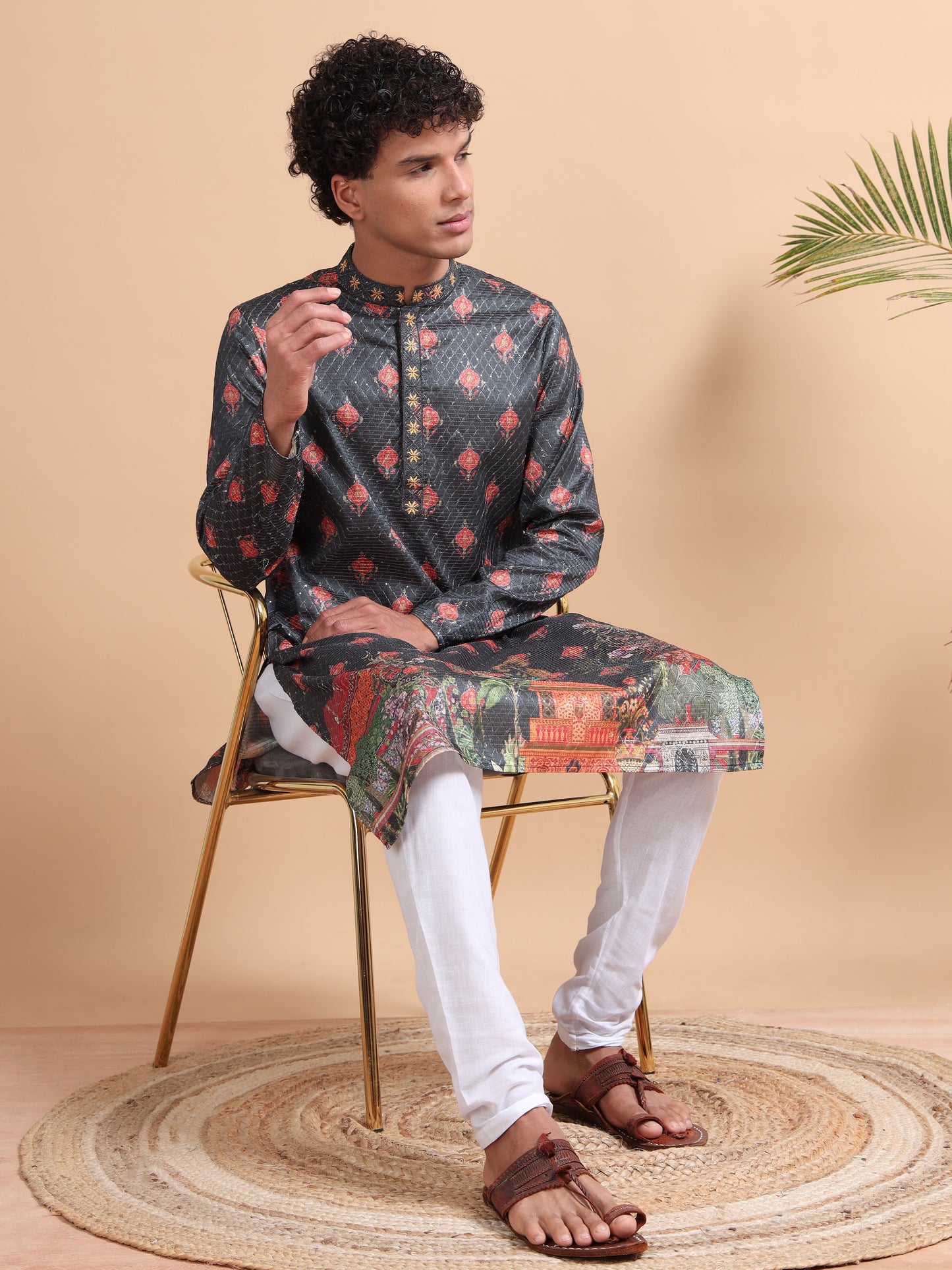 Tattva Men Ethnic Motifs Printed Regular Thread Work Kurta with Pyjamas