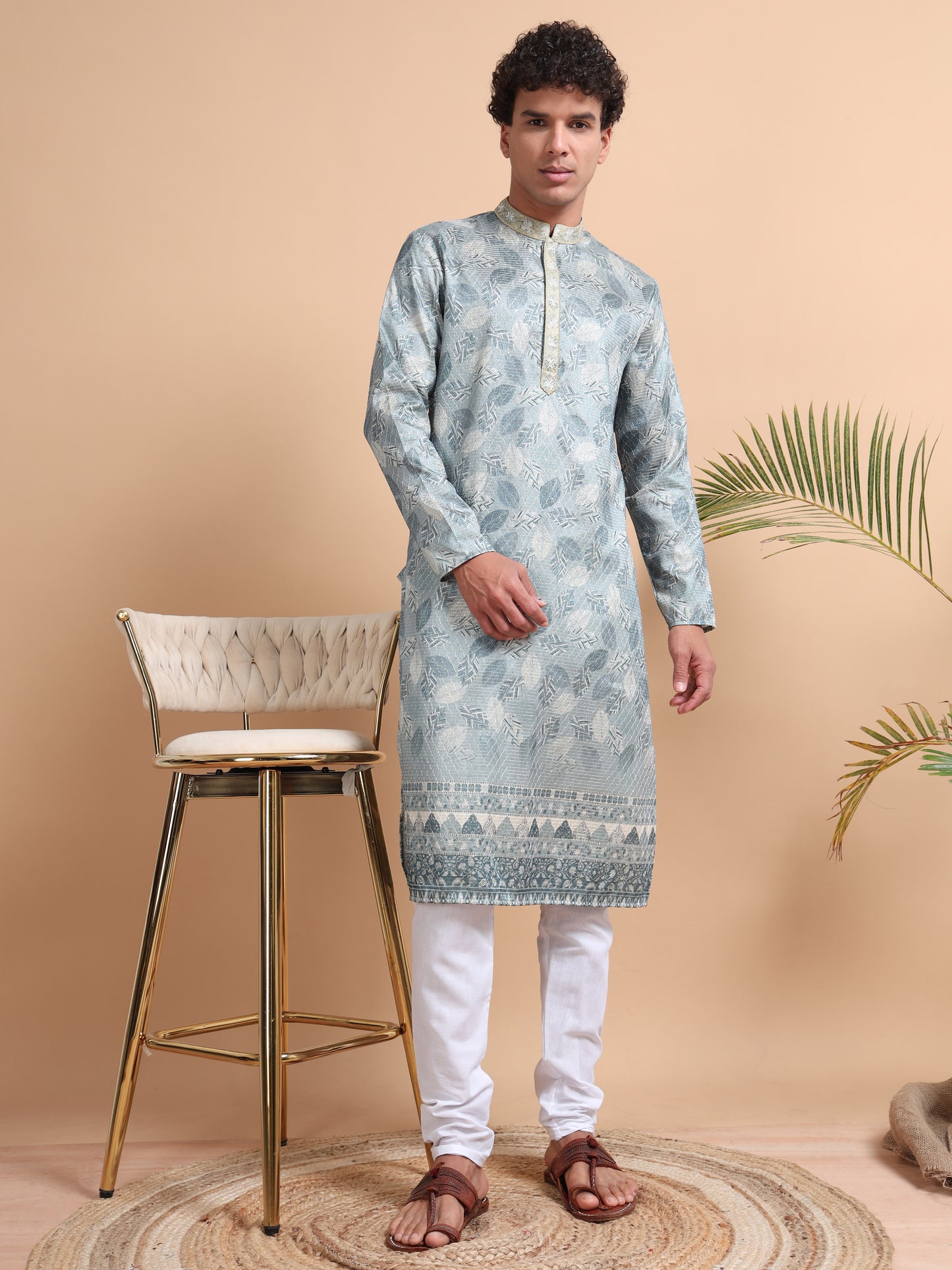 Tattva Men Ethnic Motifs Printed Regular Thread Work Kurta with Pyjamas