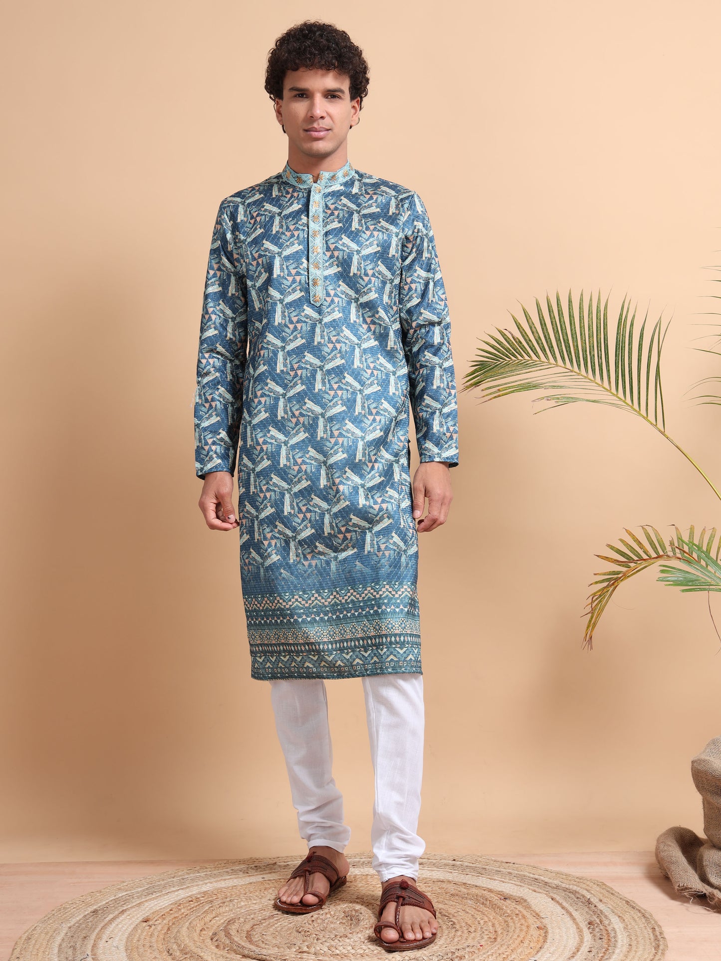 Tattva Men Ethnic Motifs Printed Regular Thread Work Kurta with Pyjamas