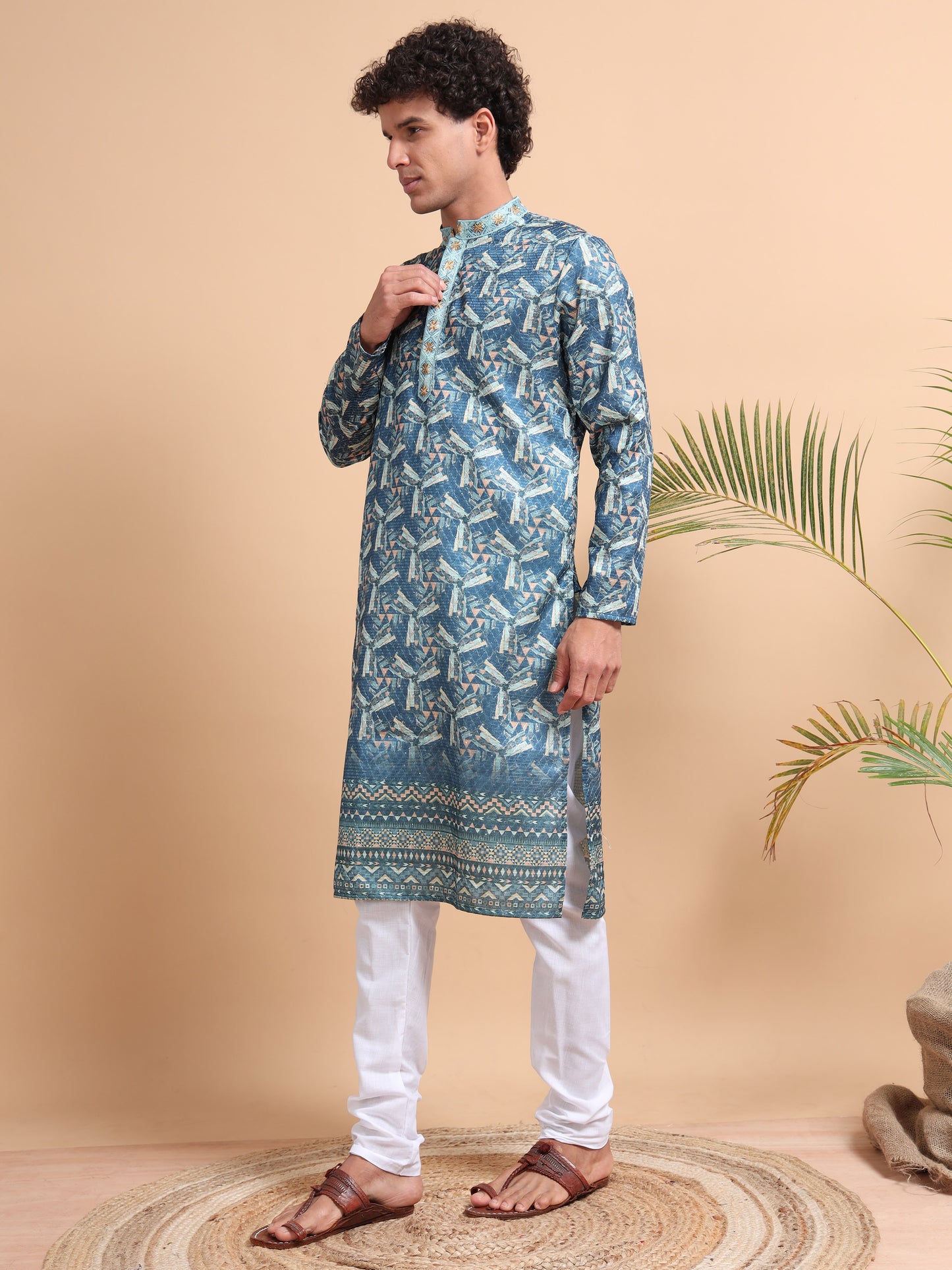 Tattva Men Ethnic Motifs Printed Regular Thread Work Kurta with Pyjamas
