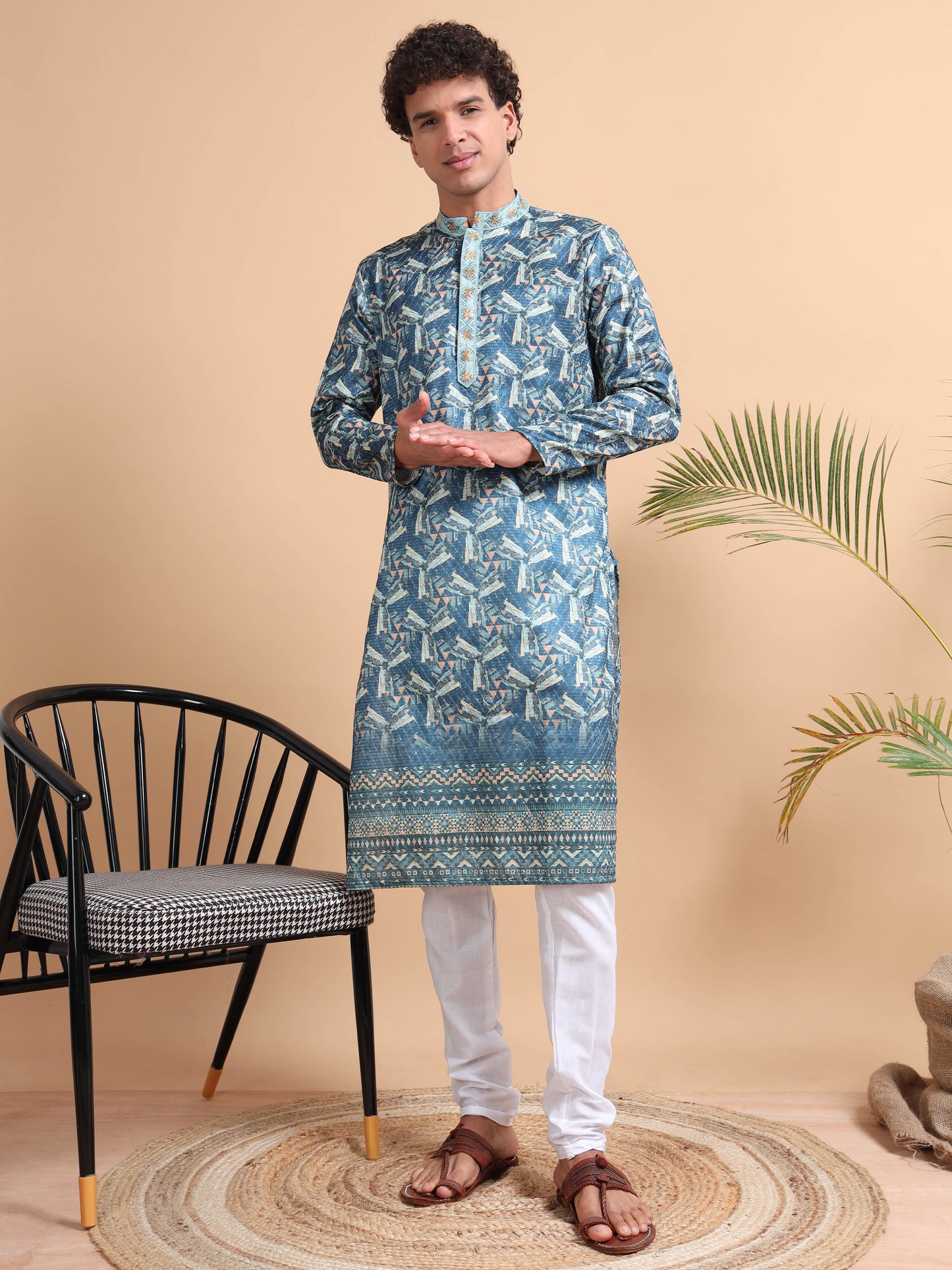 Tattva Men Ethnic Motifs Printed Regular Thread Work Kurta with Pyjamas