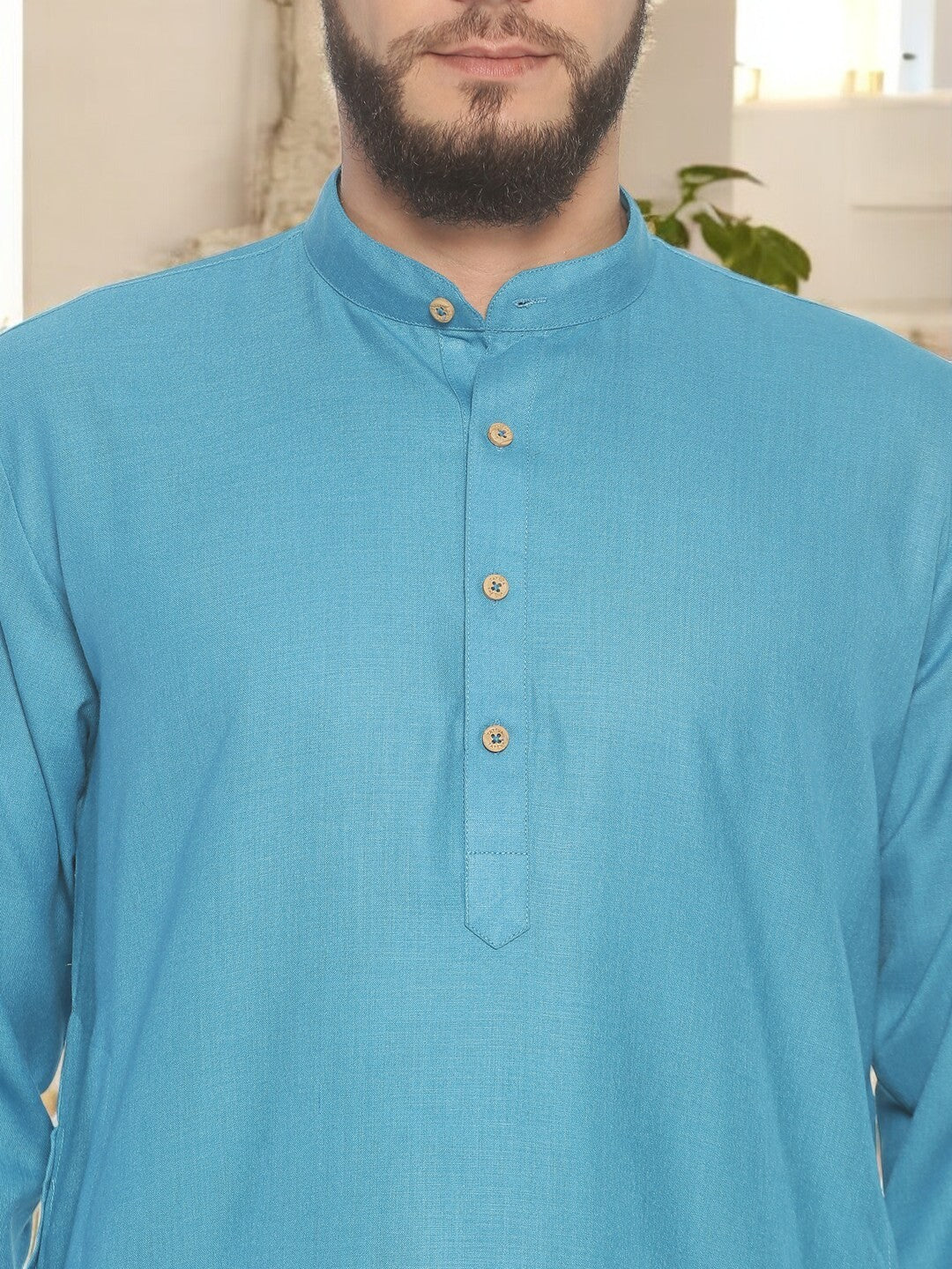 Sky Blue Cotton Kurta With Pyjamas