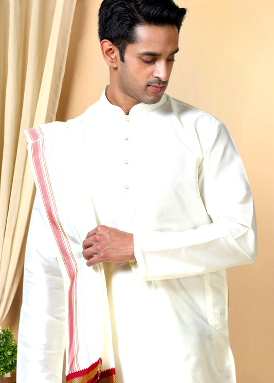 Tattva Men Regular Long Sleeves Mandarin Collar Kurta with Dhoti Pants &  Dupatta