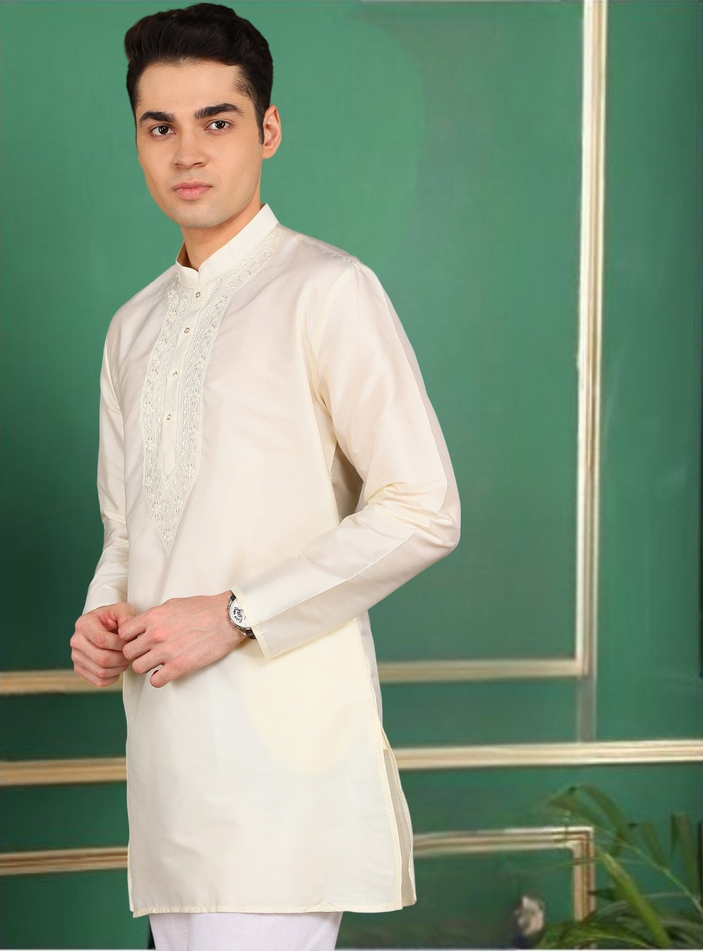 Tattva Men Cream Colored Short Kurta