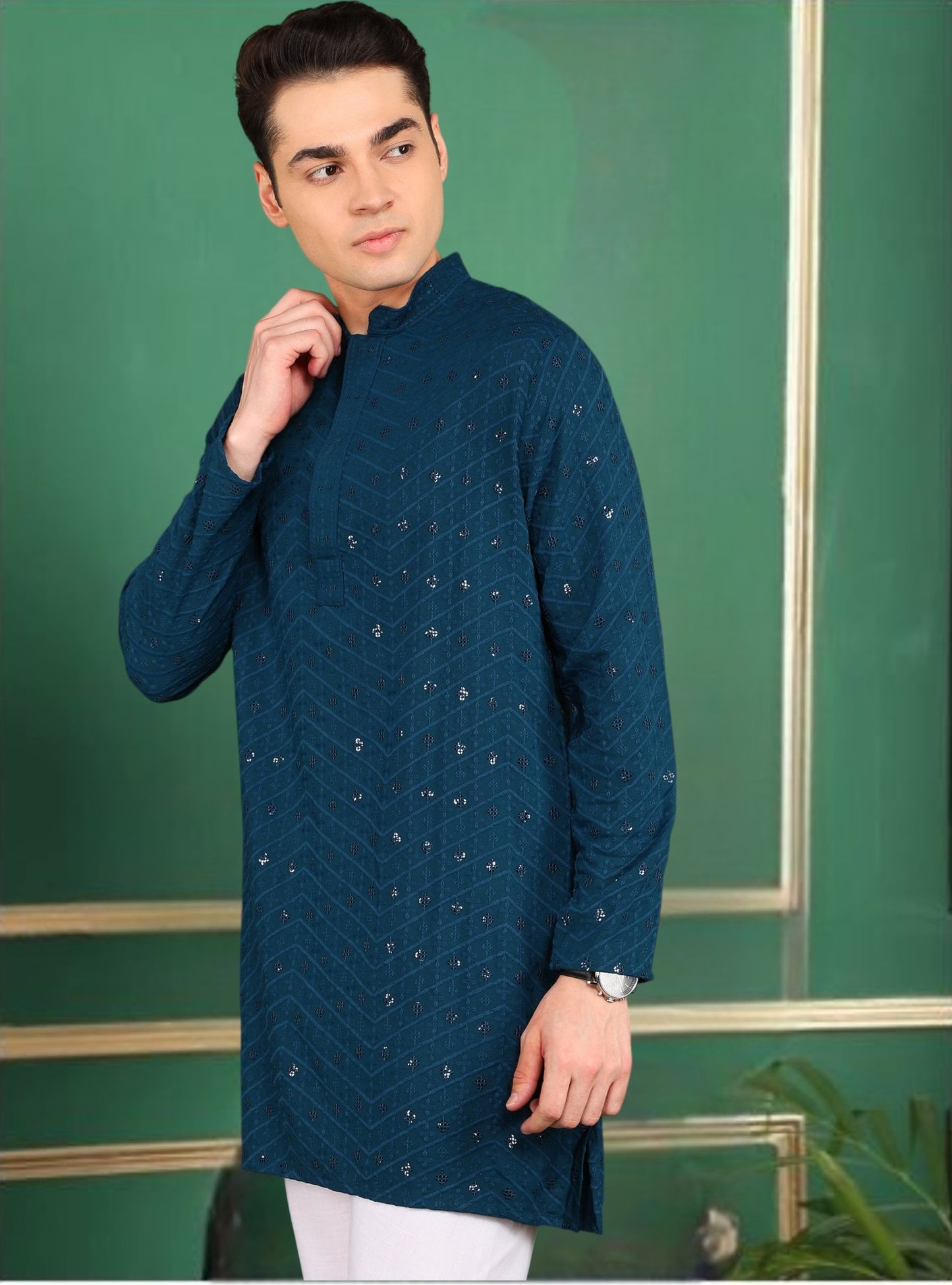 Tattva Men Dark Blue Short Kurta