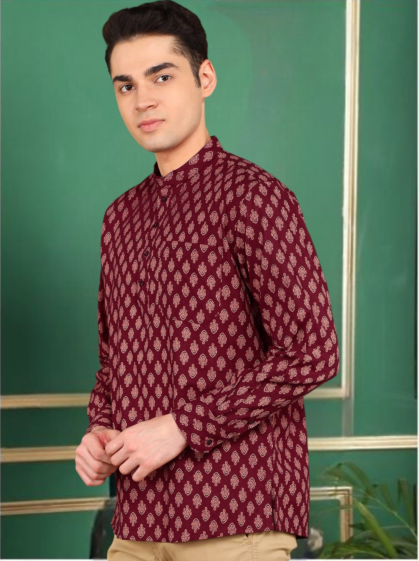 Tattva Men Maroon Short Kurta