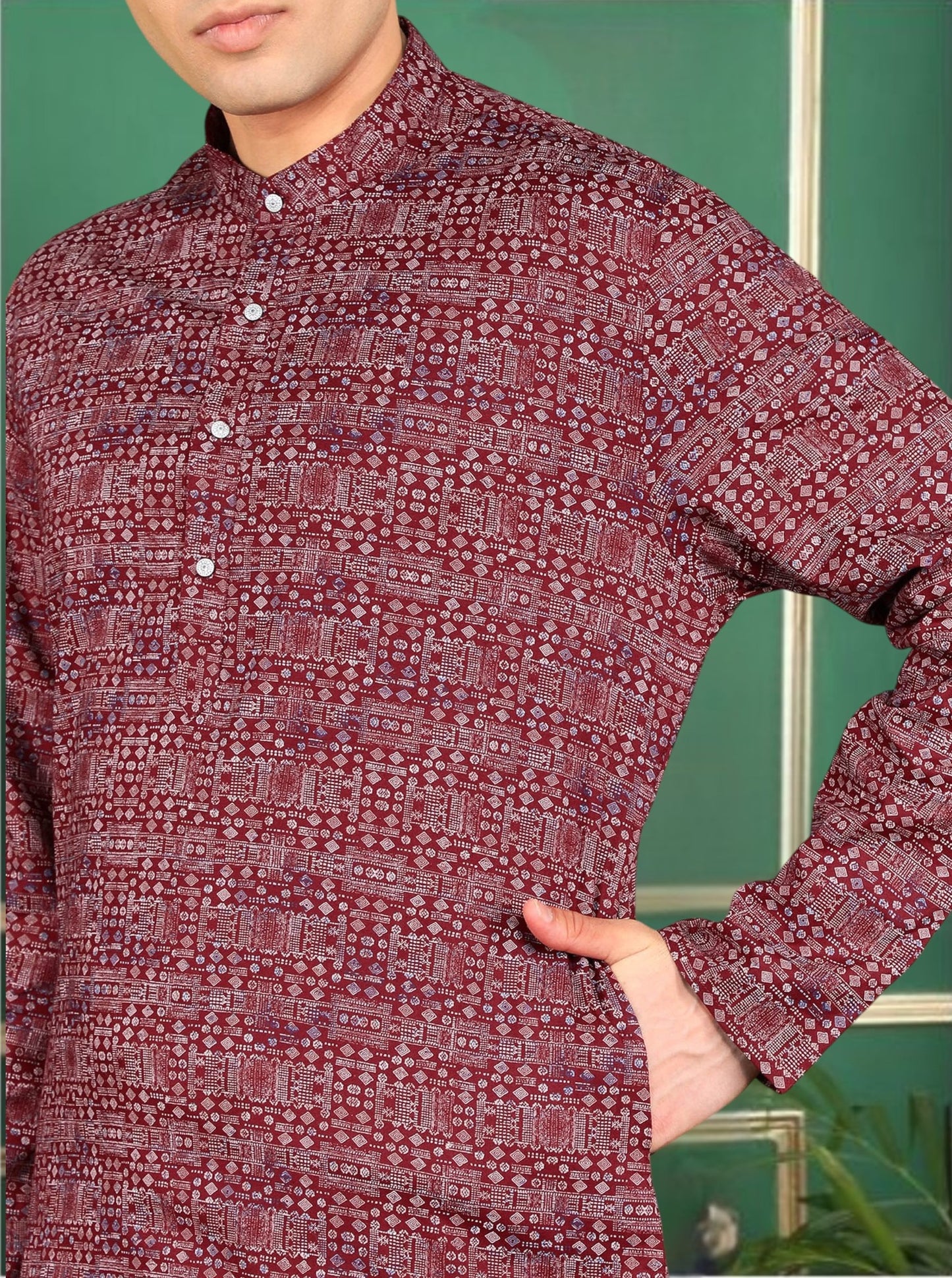 Tattva Men Maroon Long Kurta