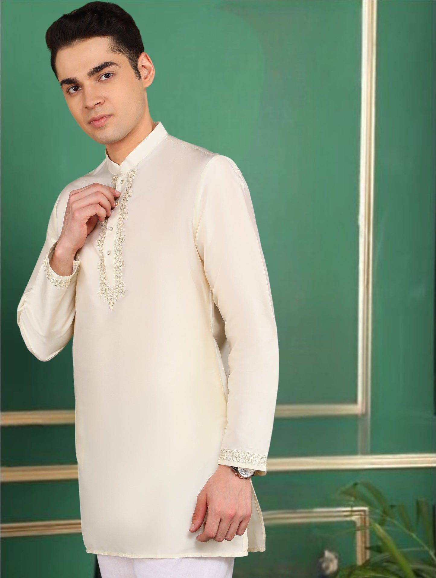 Tattva Men Cream Toned Short Kurta