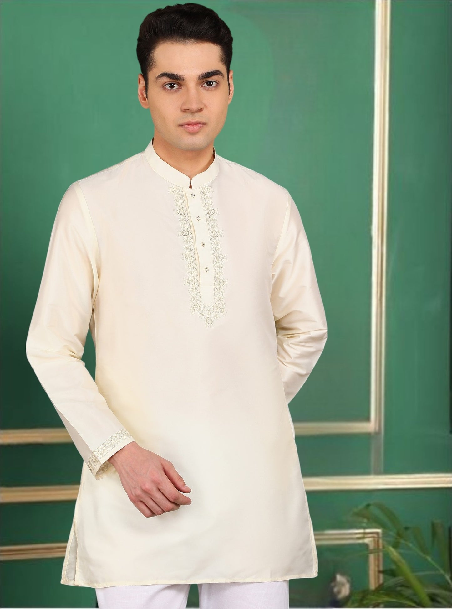 Tattva Men Cream Toned Short Kurta