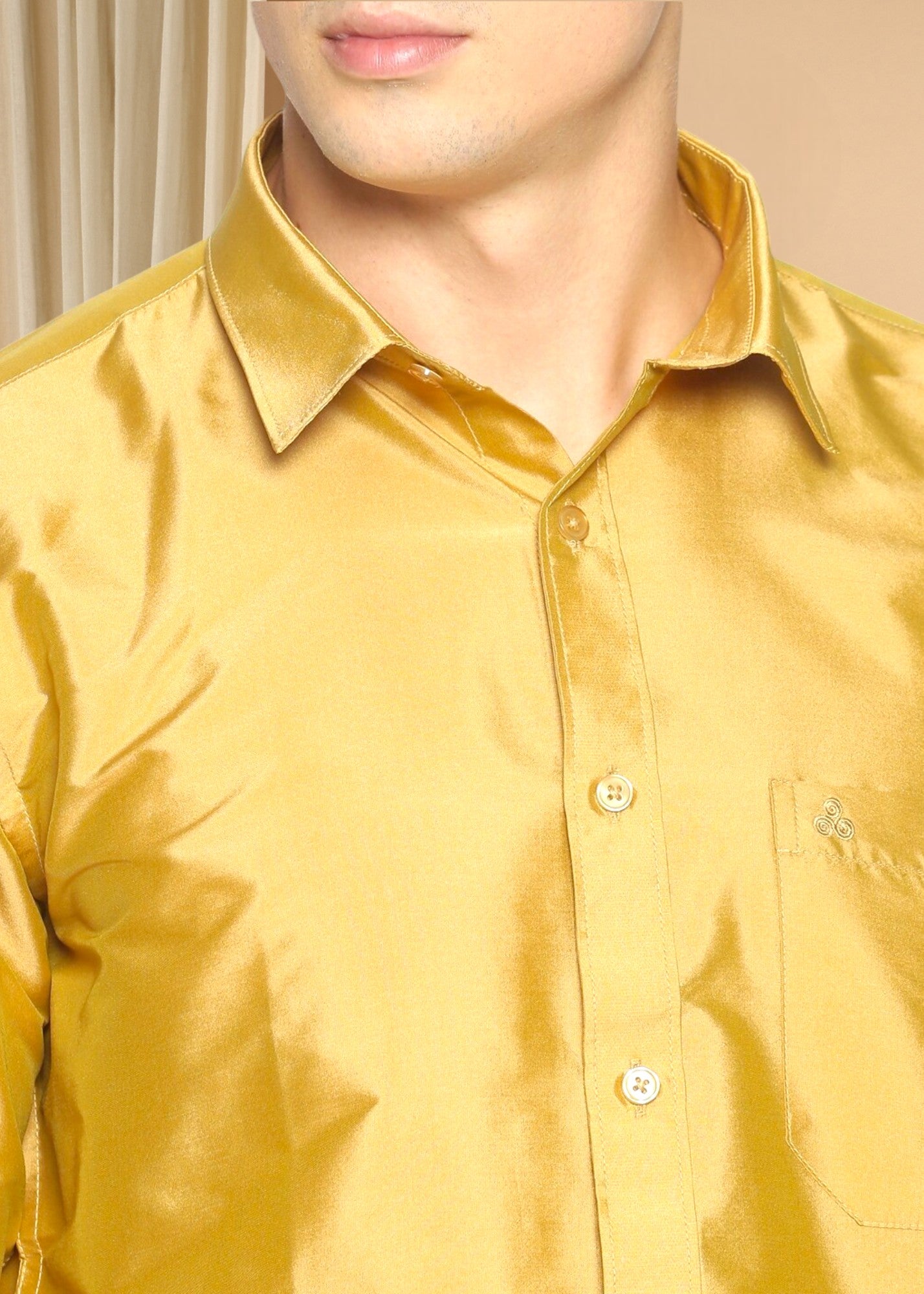 Tattva Men Gold-Toned Slim Fit Solid Casual Shirt