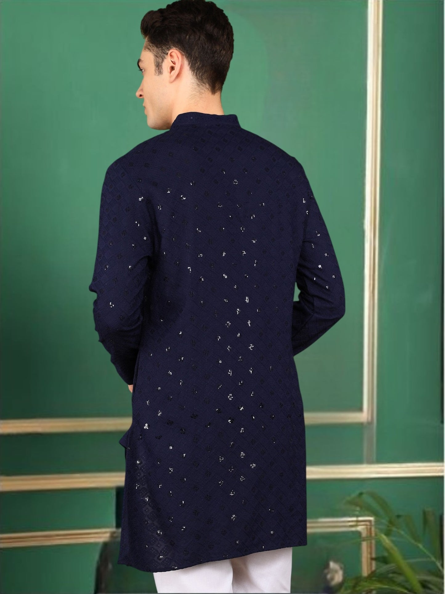 Tattva Men Navy Blue Short Kurta