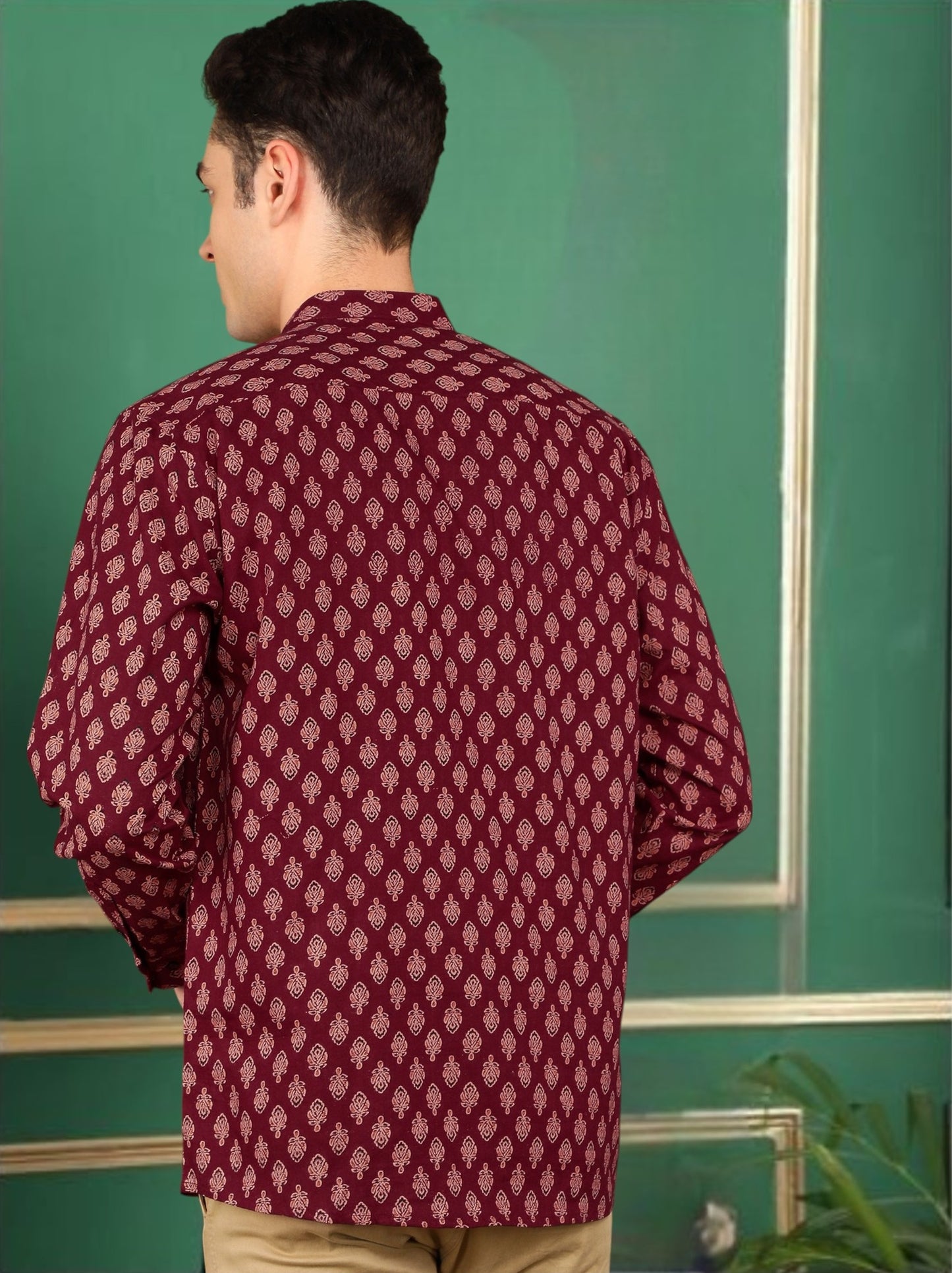 Tattva Men Maroon Short Kurta