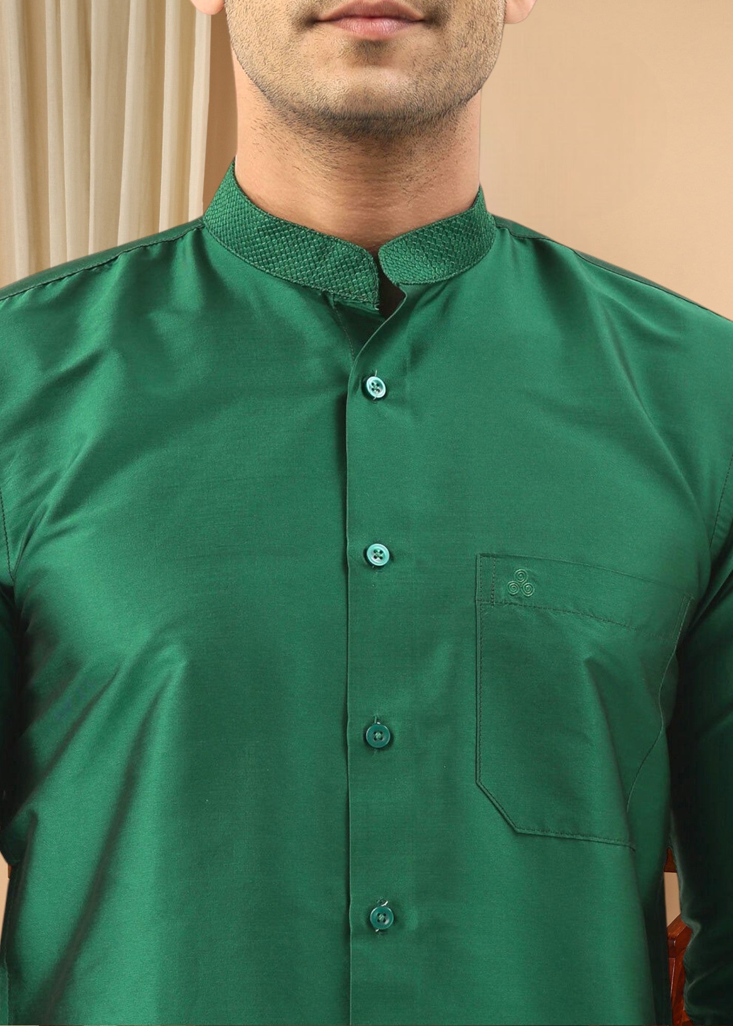 Green Color Slim Fit Solid Party Shirt