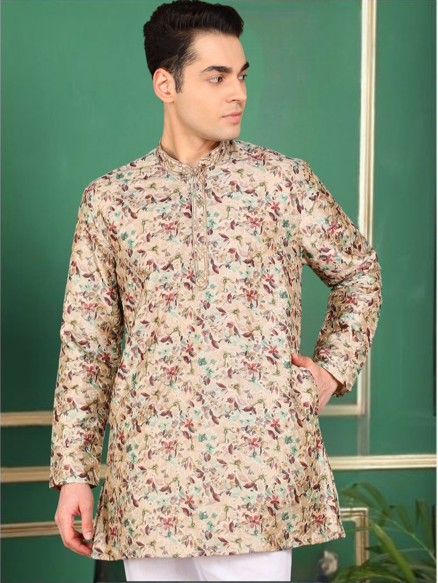 Tattva Men Tan colored Short Kurta