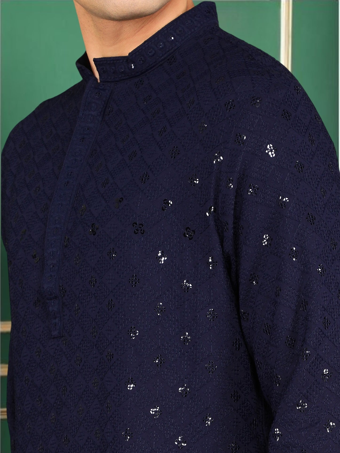 Tattva Men Navy Blue Short Kurta