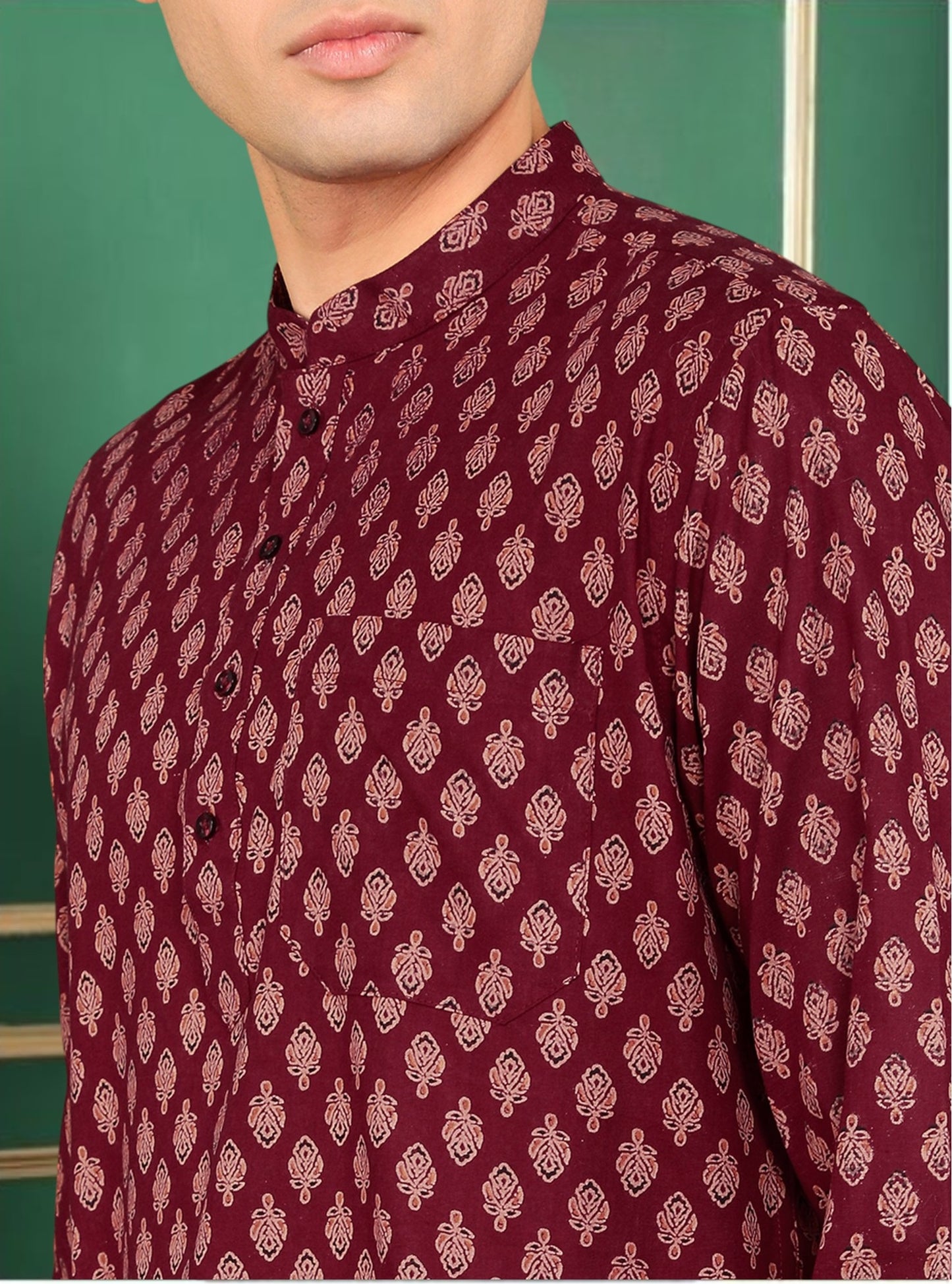 Tattva Men Maroon Short Kurta