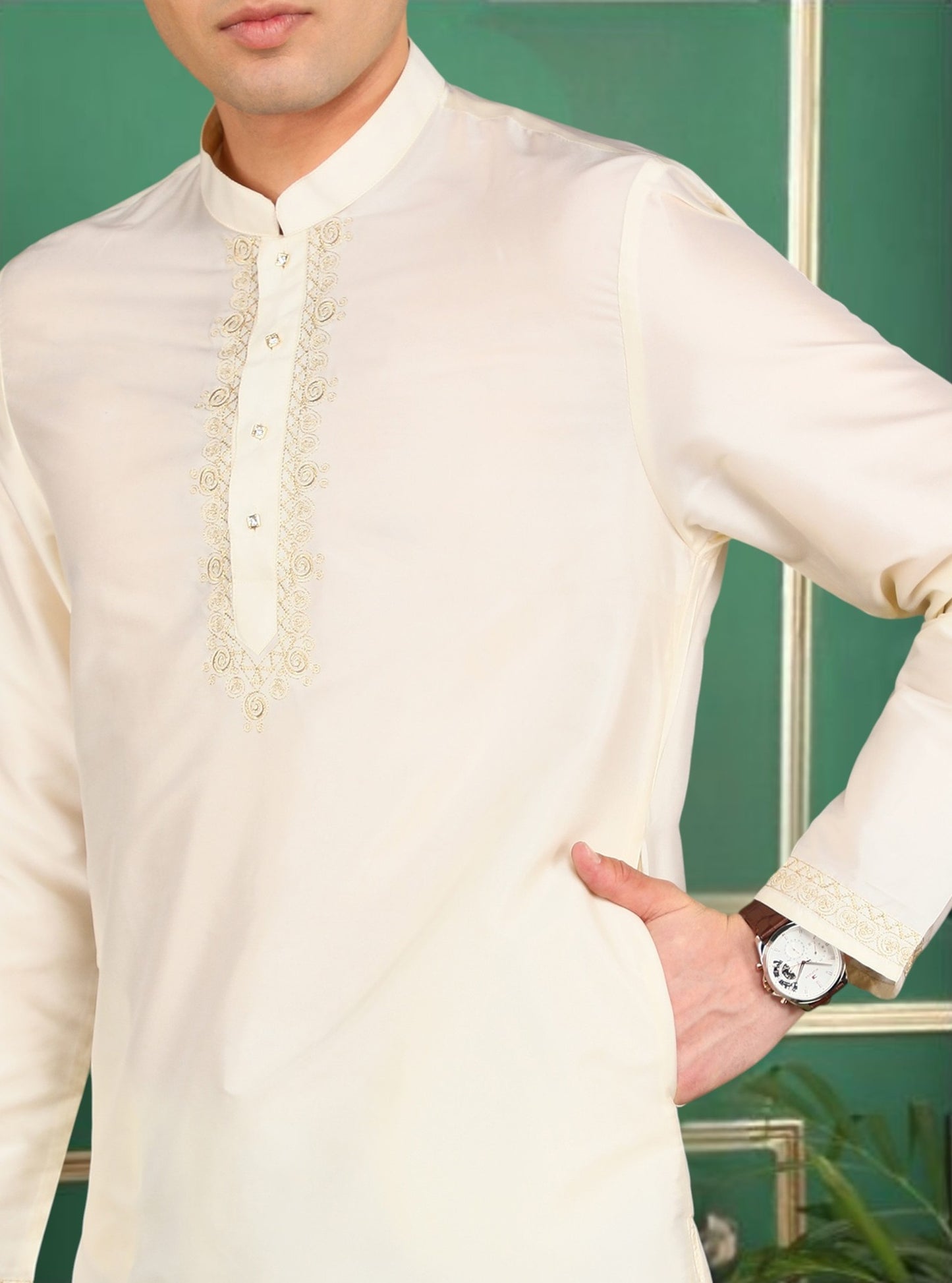 Tattva Men Cream Toned Short Kurta