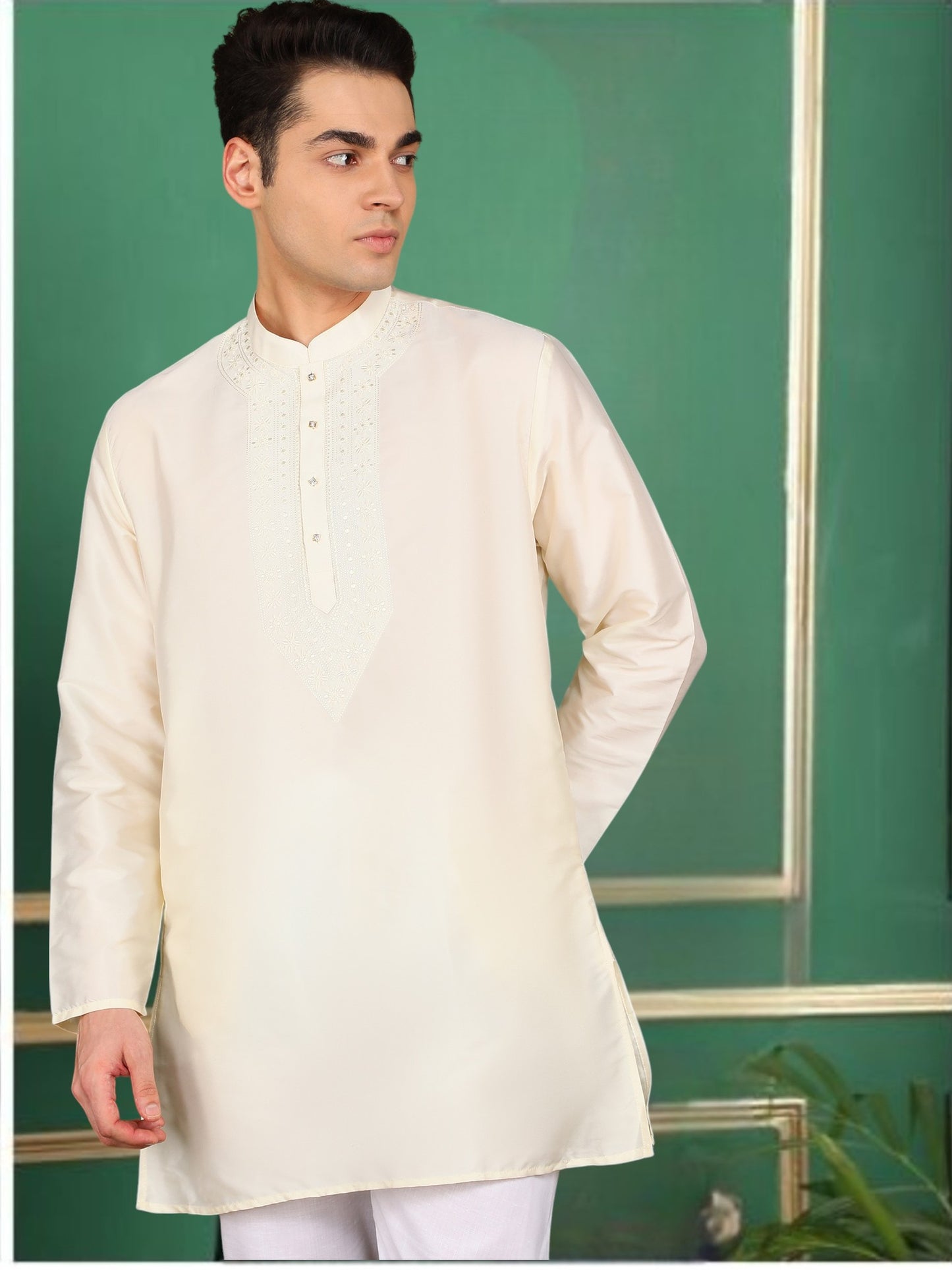 Tattva Men Cream Colored Short Kurta