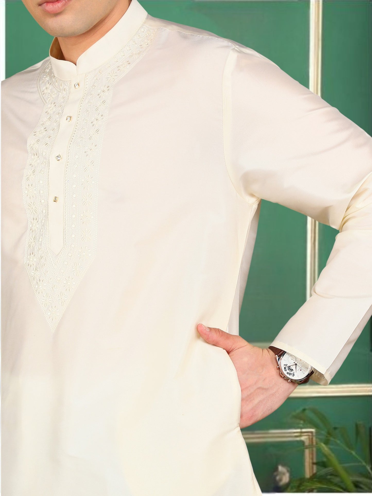 Tattva Men Cream Colored Short Kurta