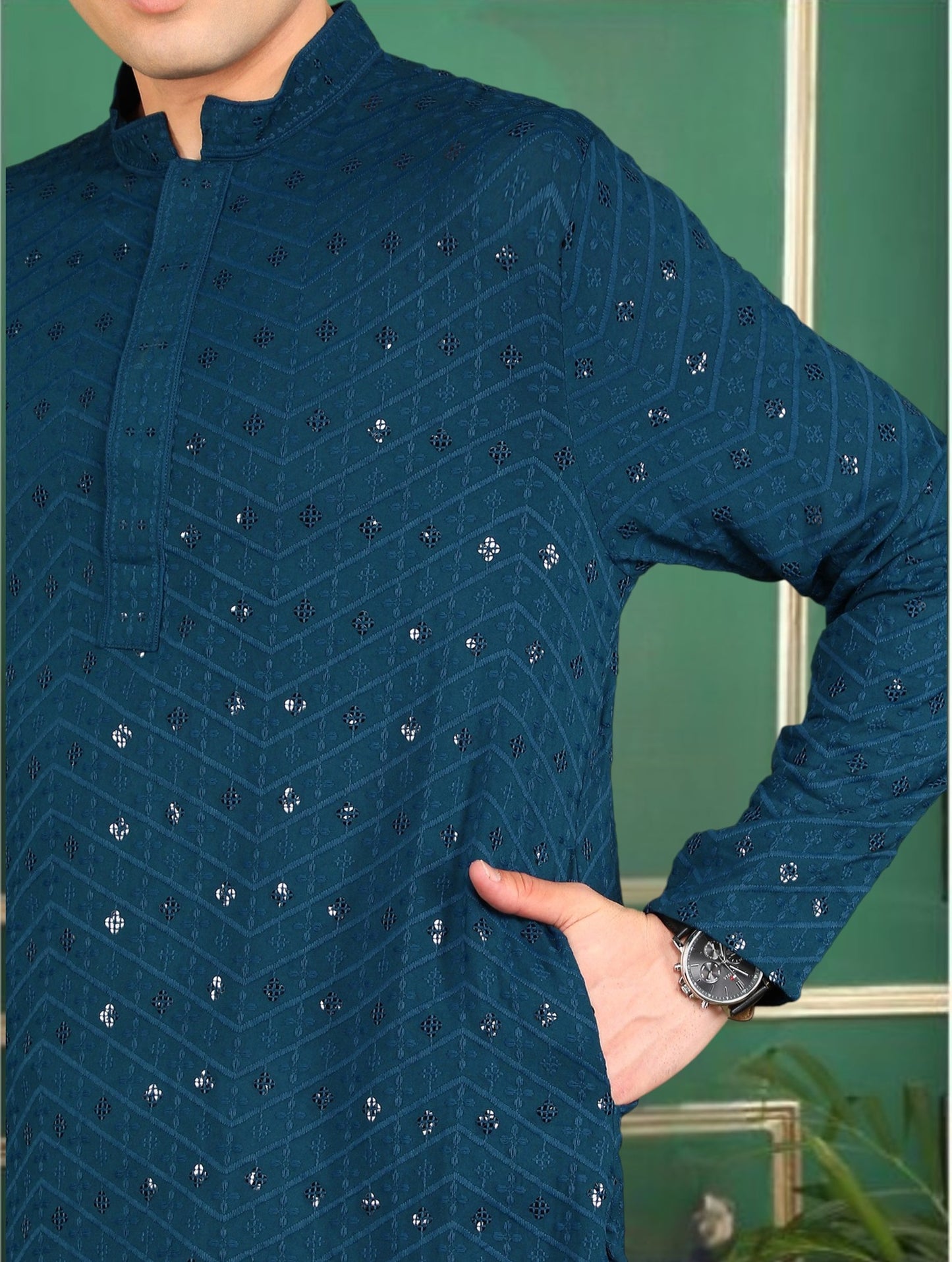 Tattva Men Dark Blue Short Kurta