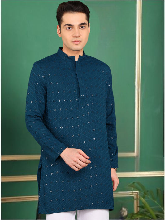 Tattva Men Dark Blue Short Kurta