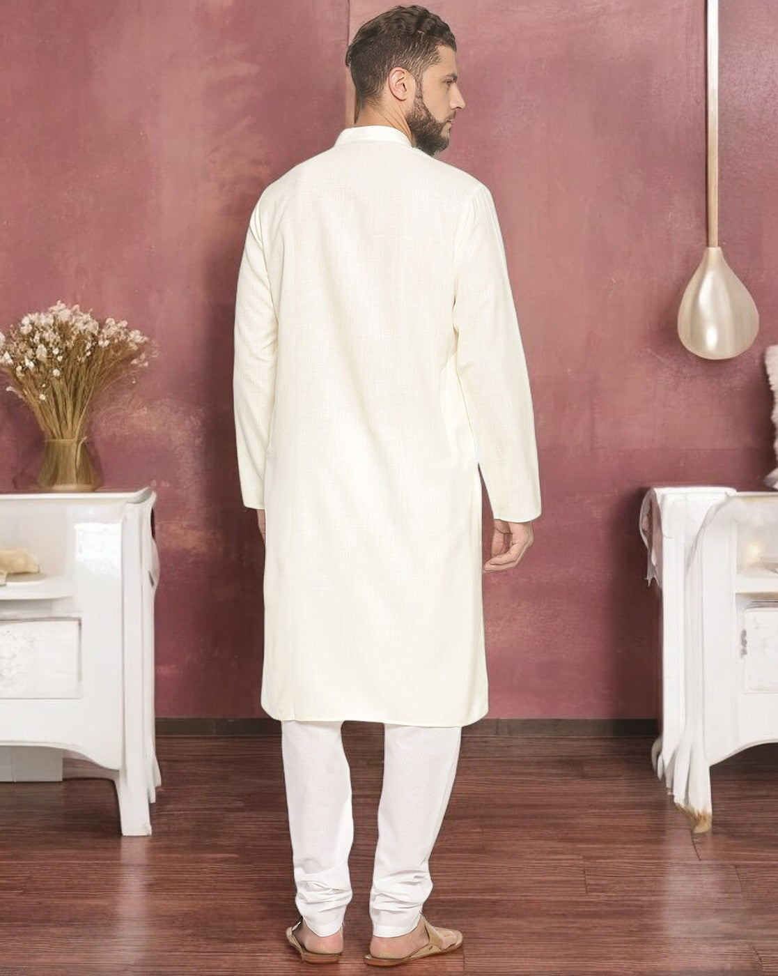 Cream Colored Kurta With Pyjamas