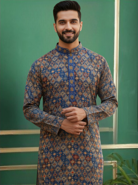 Tattva Men Ethnic Motifs Printed Regular Thread Work Kurta with Pyjamas