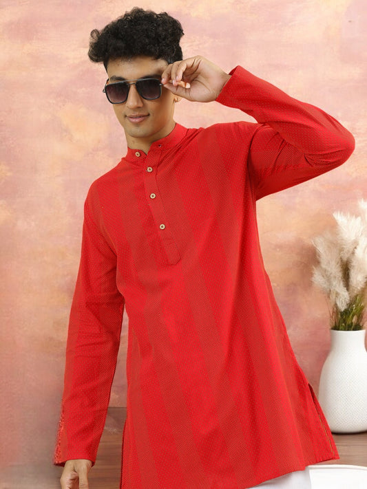 Tattva Red Geometric Printed Short Kurta