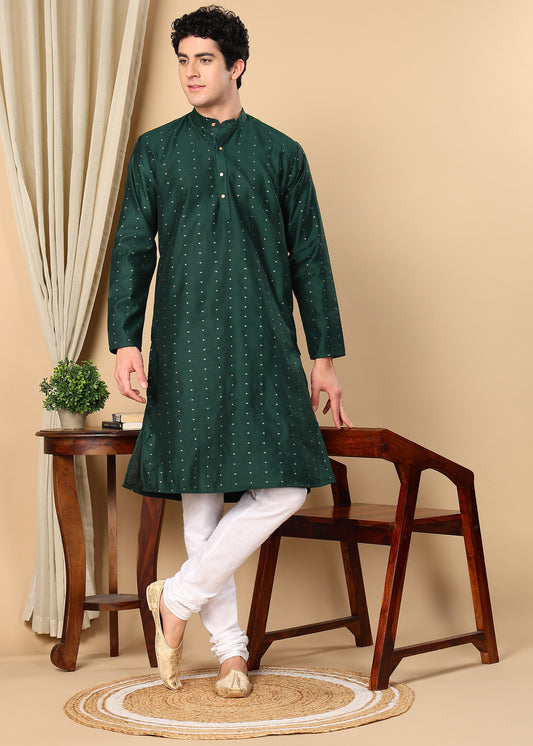 Tattva Woven Design Band Collar Straight Kurta