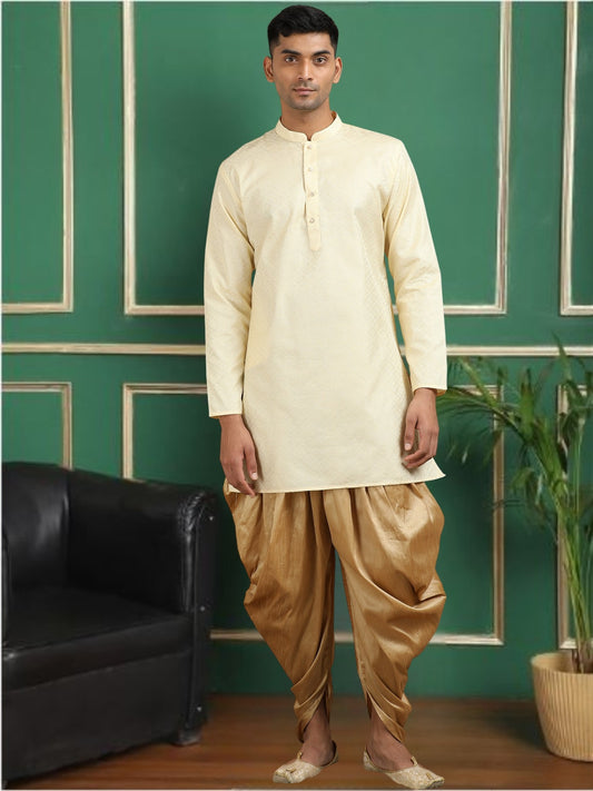 Tattva Beige Toned Jacquard Short Kurta