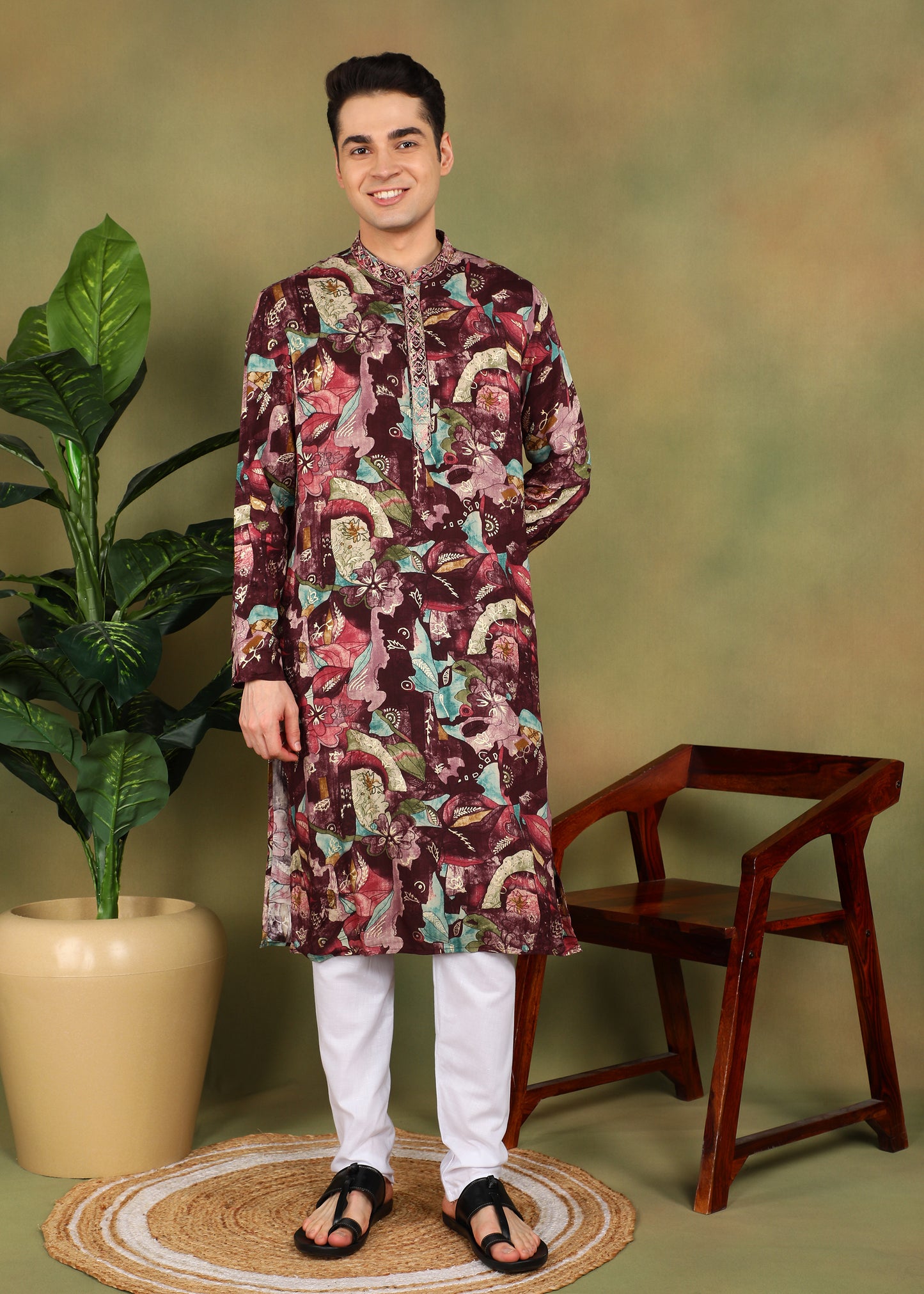 Tattva Men Floral Printed Kurta Pyjama Set