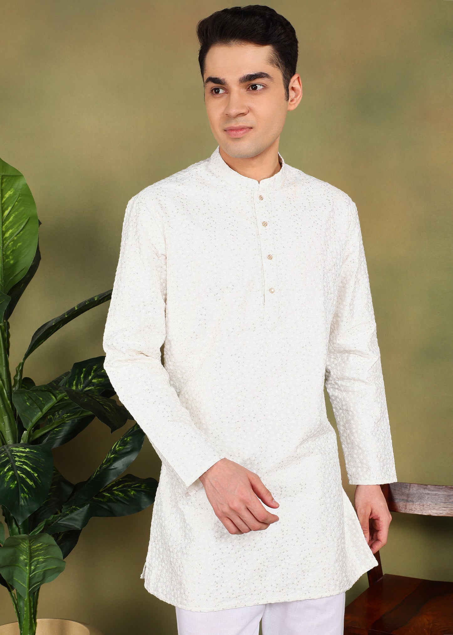 Tattva Men White Short Kurta