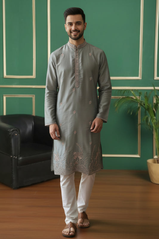 Tattva Men Embroidered Threadwork Kurta with Pyjama