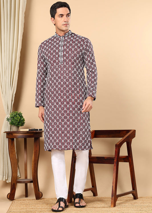 Tattva Men Woven Design Polyester Straight Kurta Set