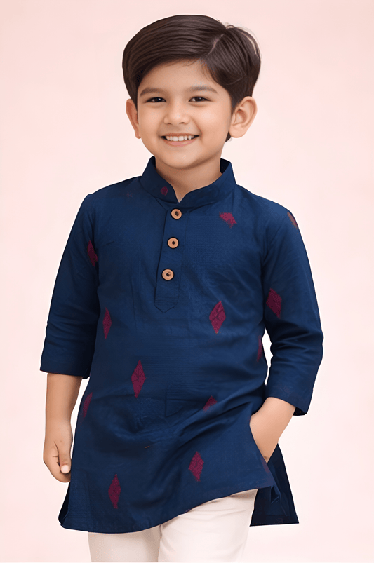 TATTVA Boys Ethnic Kurta with Ikat Woven Motif & Mandarin Collar