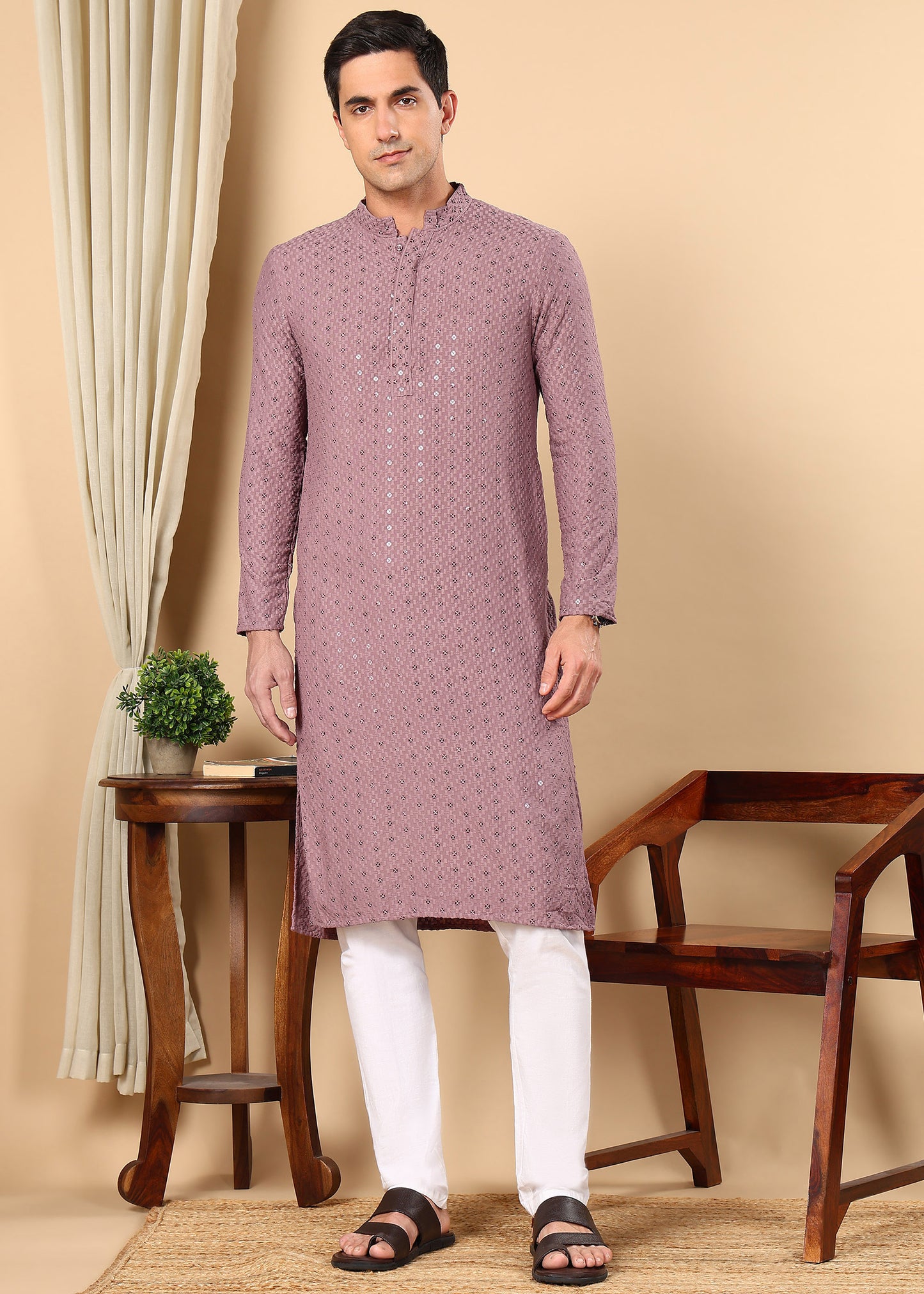 Tattva Men's Embroidered Thread Work Sequinned Kurta