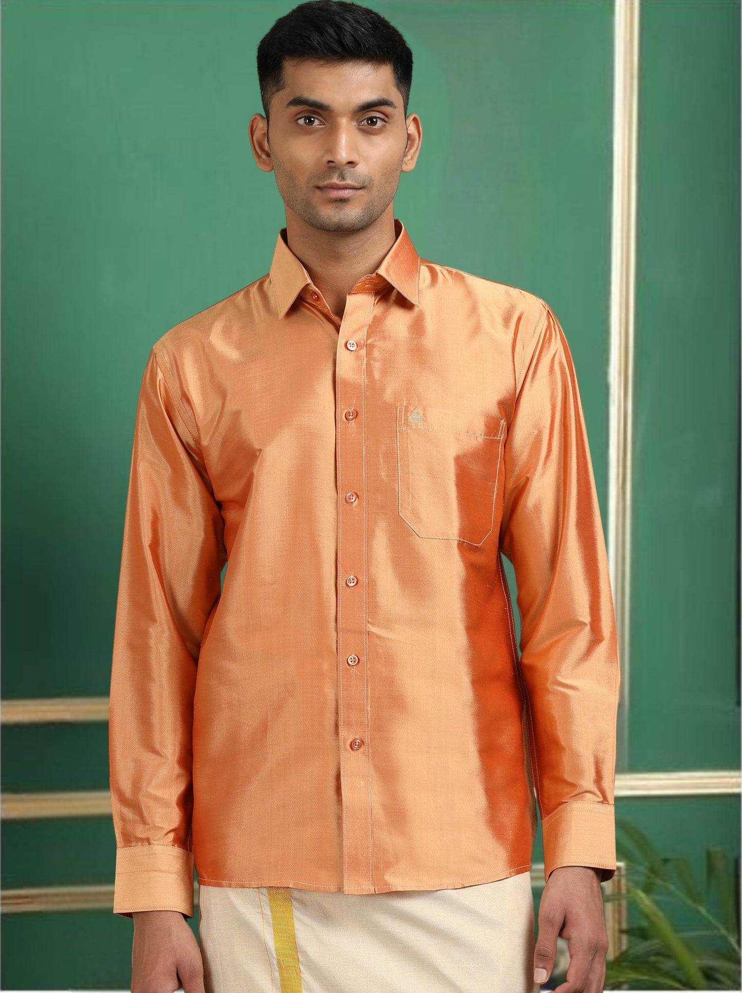 Tattva Men Orange Toned Pure Silk Shirt