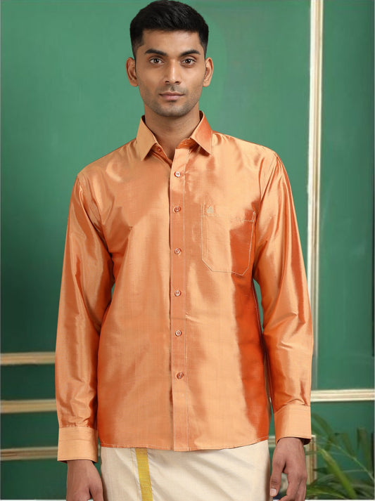 Tattva Men Orange Toned Pure Silk Shirt