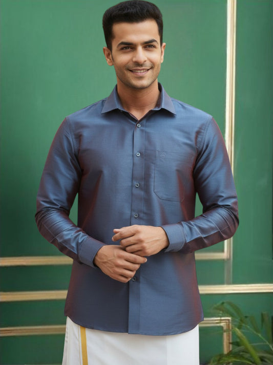 Tattva Mens Blue Colour Solid Shirt