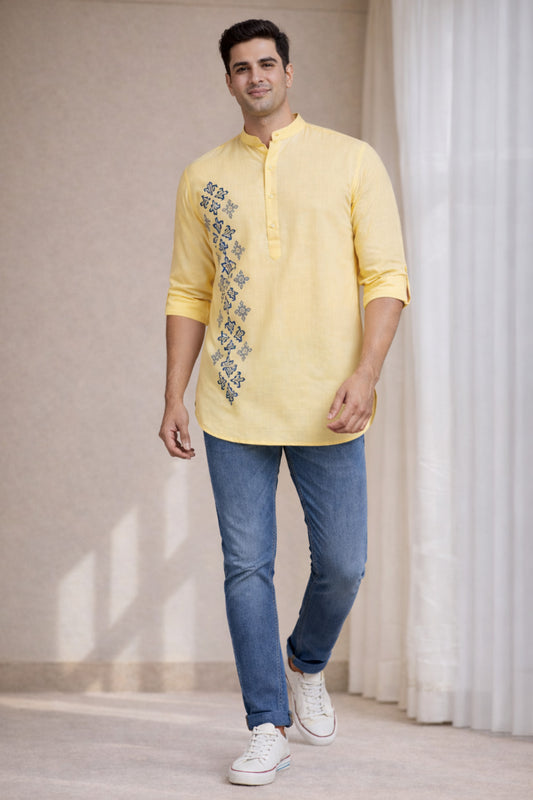 Tattva Men Premium Cotton Printed Straight Kurta