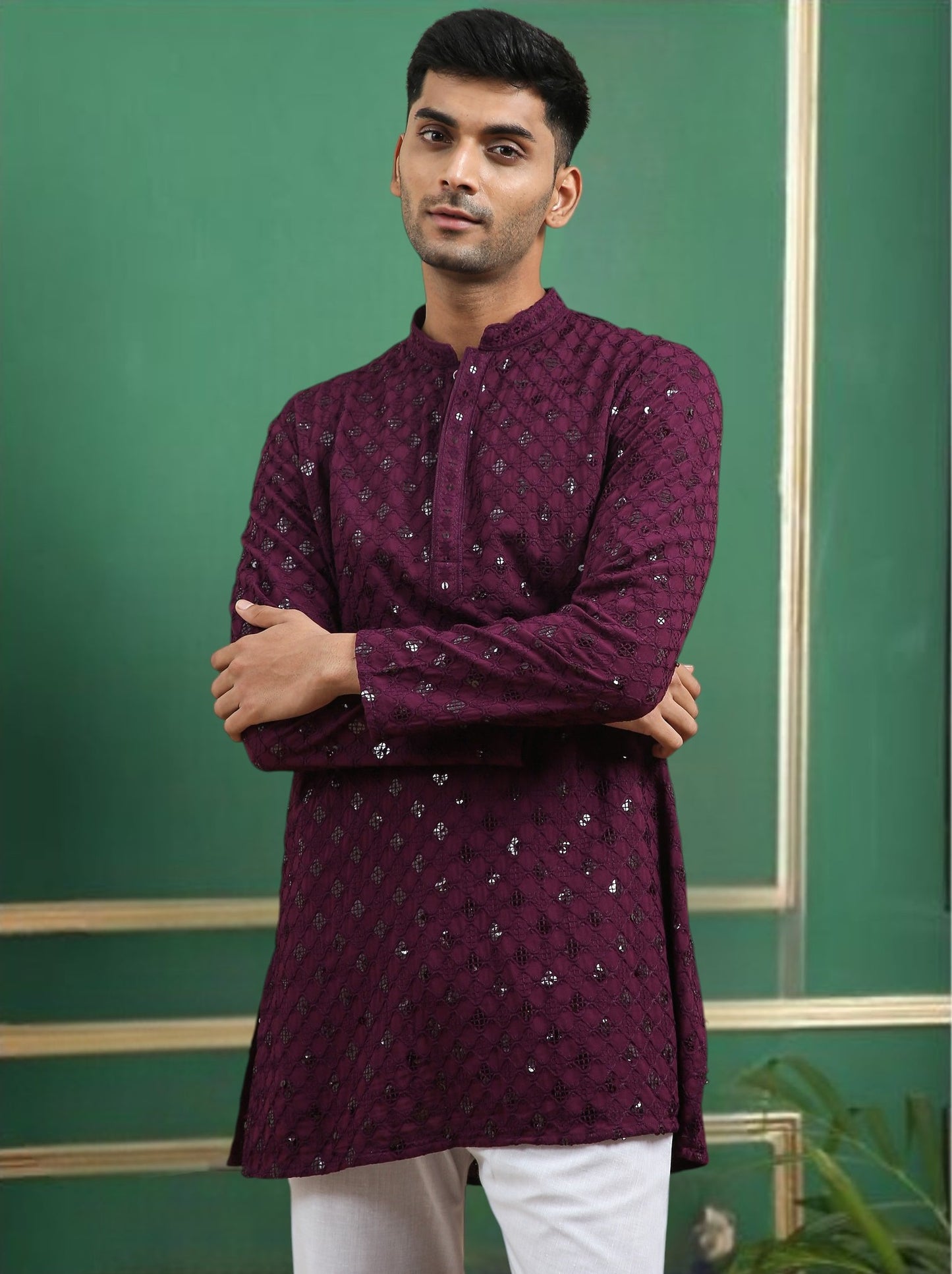 Tattva Purple Toned chikankari Cotton Short Kurta