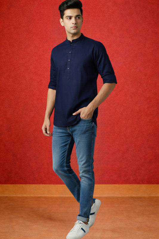 Tattva Men Premium Cotton Printed Straight Kurta