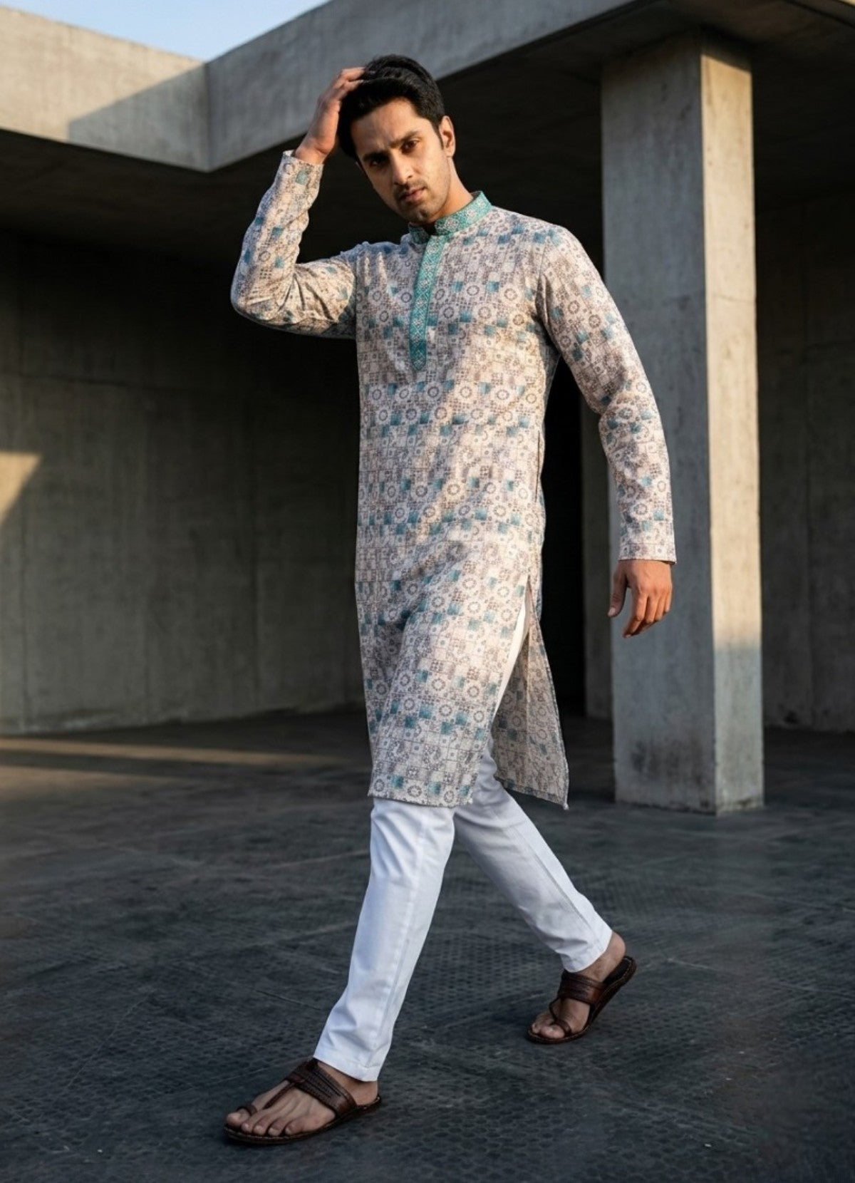 Tattva Woven Diamond Motif Multicolor Festive Kurta Set