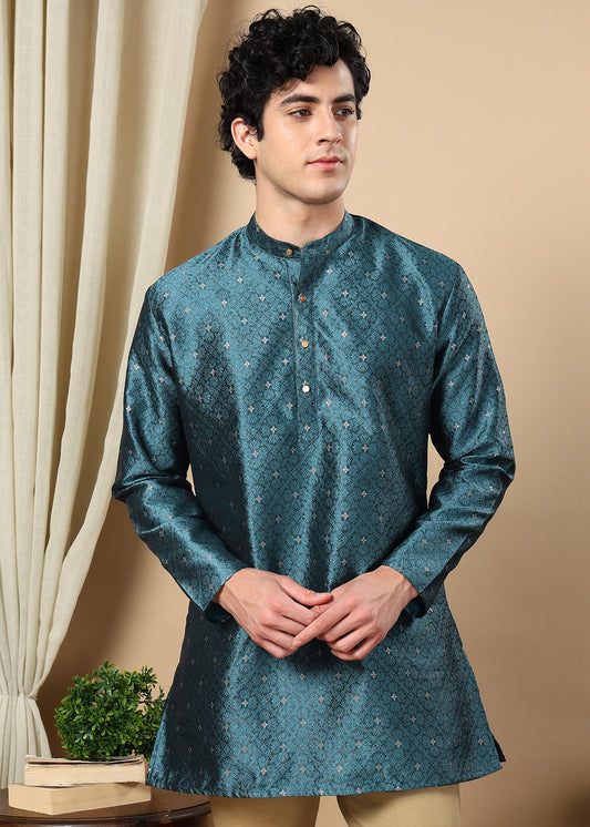 Tattva Blue Toned Woven Design Short Kurta