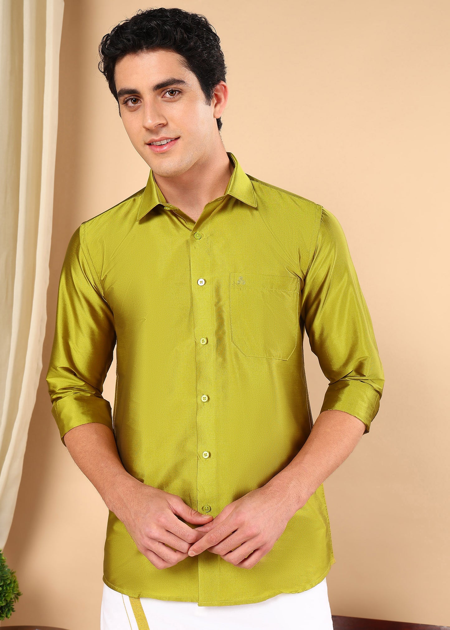 Tattva Men Olive Green Solid Opaque Shirt