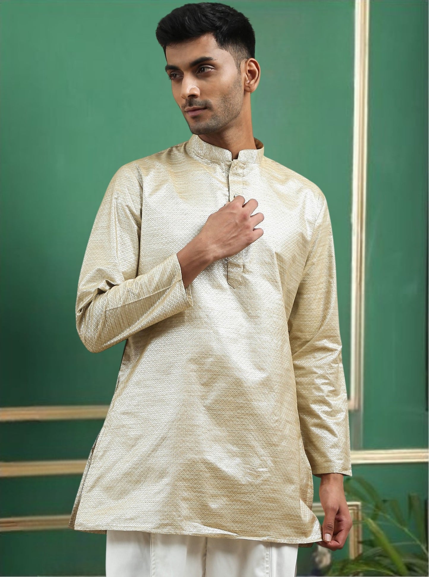 Tattva Mellow Toned jaquard Polyster Short Kurta